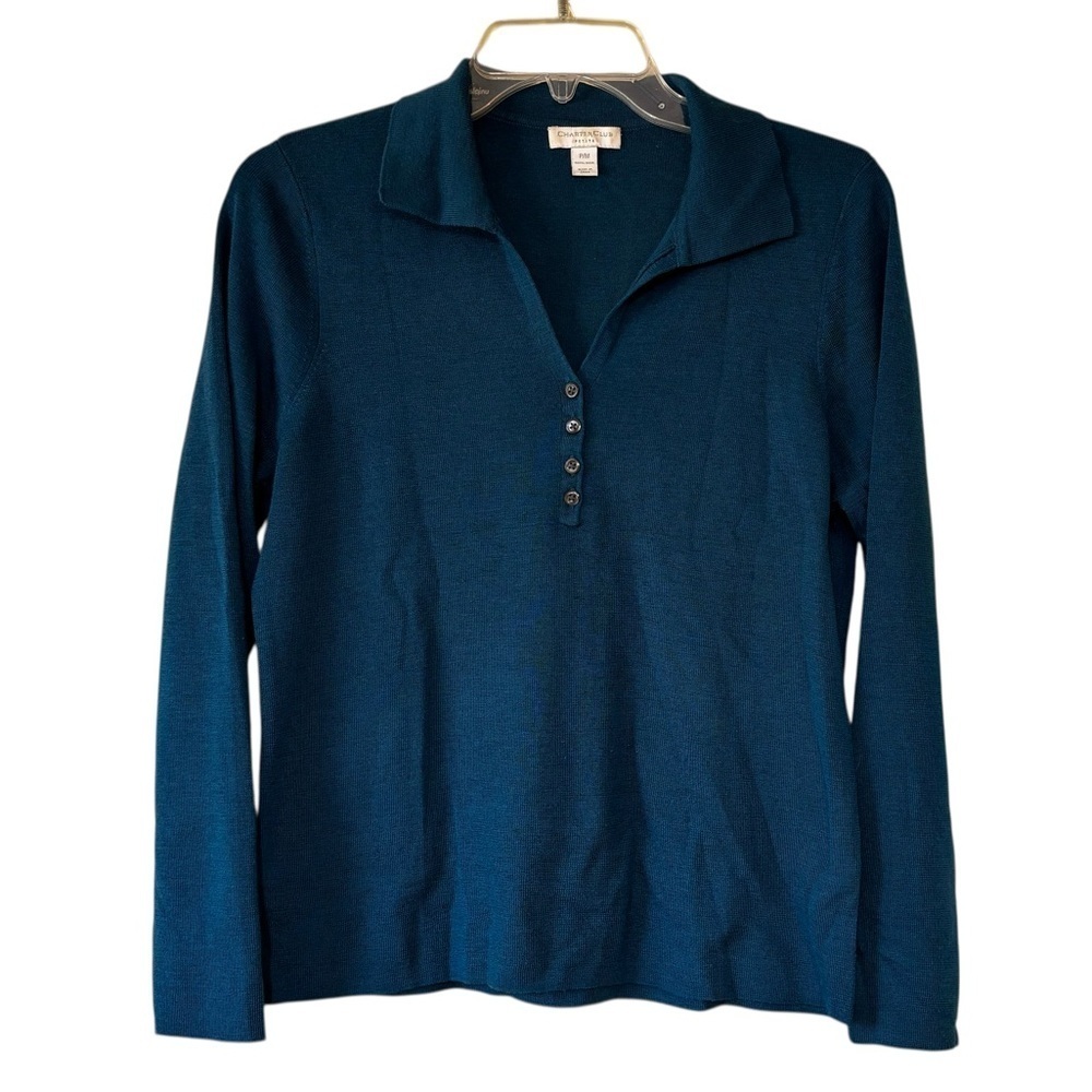 Charter Club Soft Wool Sweater Teal Sz Medium Petite